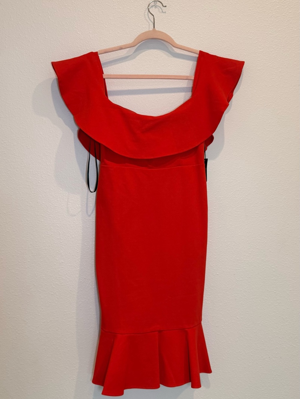 Red Off-Shoulder Ruffle Hem Dress - Picture 1 of 2